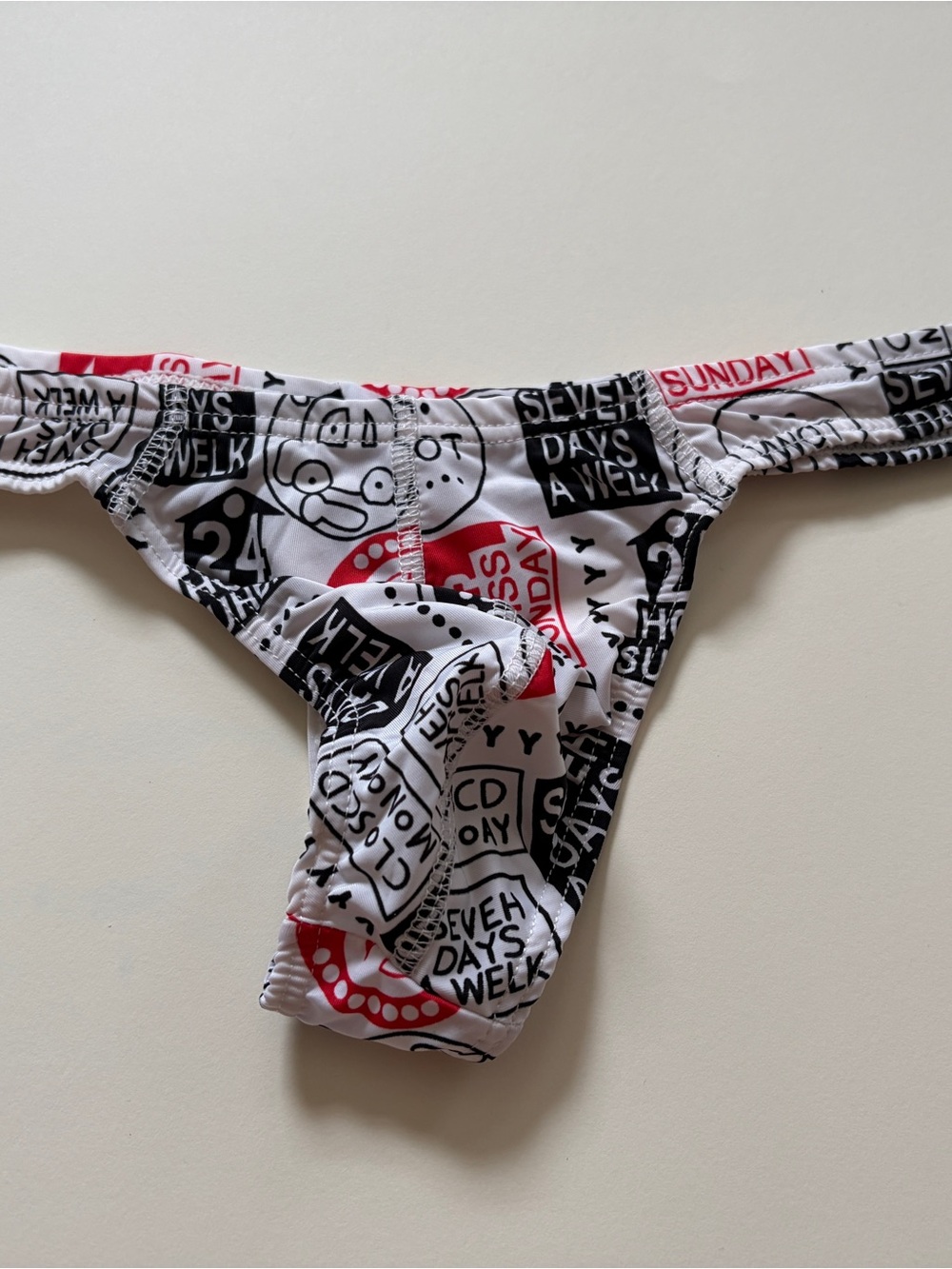 Men's Graphic thong - White with Black & Red Print